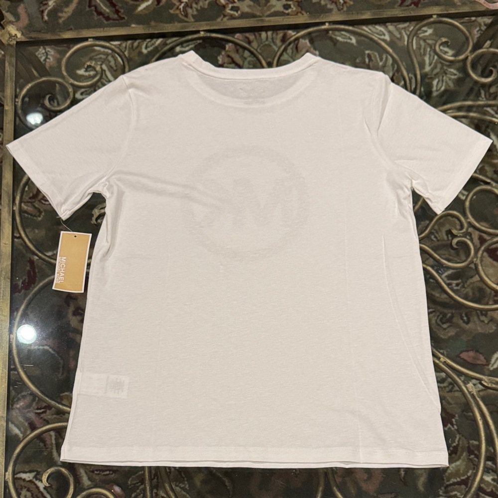Michael Kors White Tee with Gold MK Logo - Picture 6 of 7